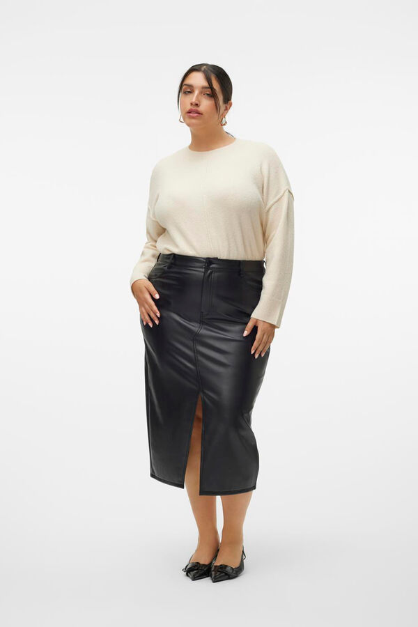 Vero Moda Curve Saia midi com efeito pele de tamanho grande Preto