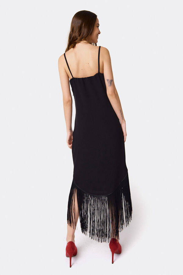 Cupl&eacute; Vestido flecos manila crep Negro