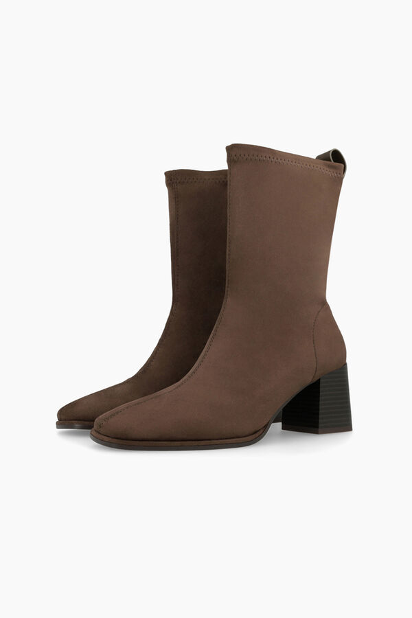 Lodi Botins com efeito couro elástico e salto Castanho