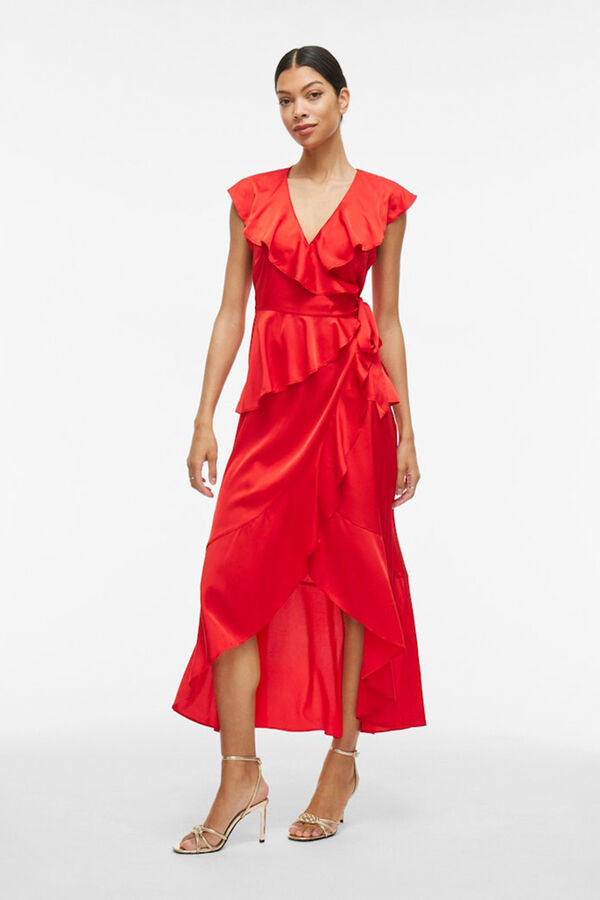 Vila Vestido satinado midi cruzado Rojo