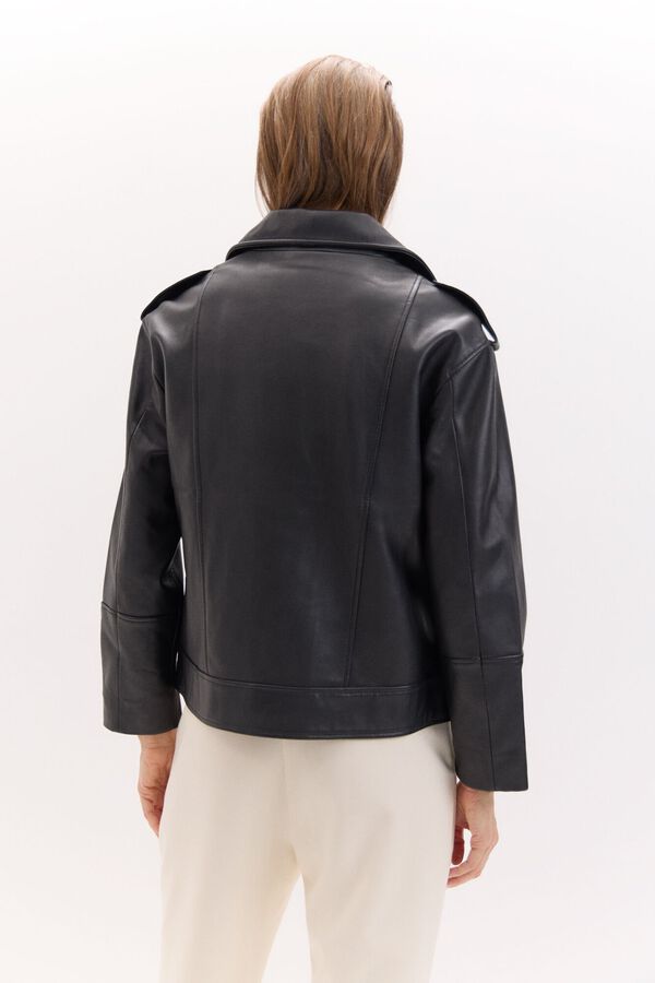 Cortefiel Cazadora piel biker oversize Negro