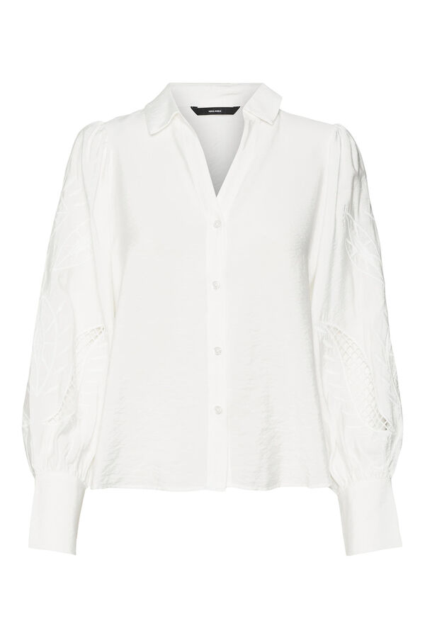 Cortefiel Camisa manga larga con calados Blanco