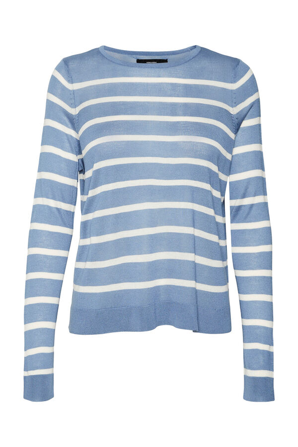 Vero Moda Camisola &agrave;s riscas de mulher com manga comprida e gola redonda Azul