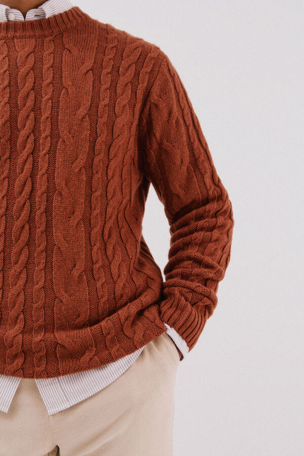 Cortefiel Jersey lana trenzado cuello caja Naranja
