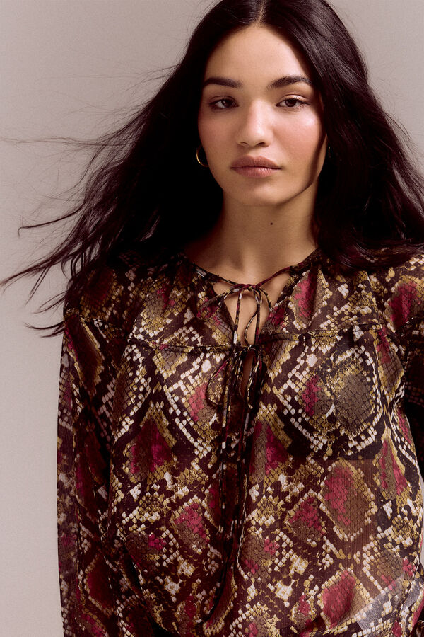 Slowlove Blusa canes&uacute; fruncido Estampado granate