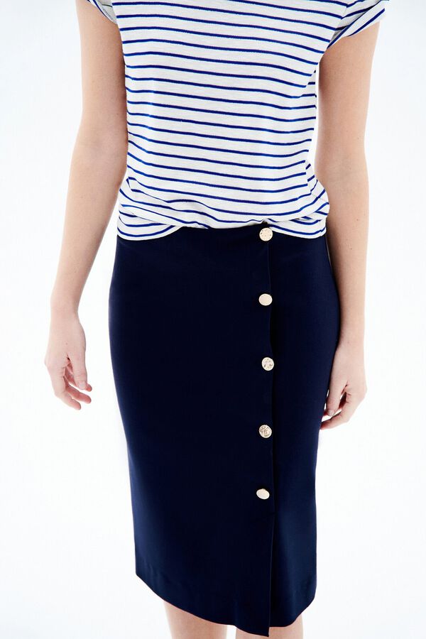 Caroll Falda midi recta botones dorados Azul marino