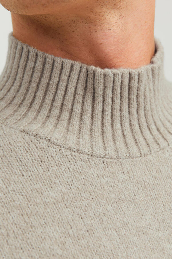 Cortefiel Jersey básico cuello alto en mezcla de lana Gris