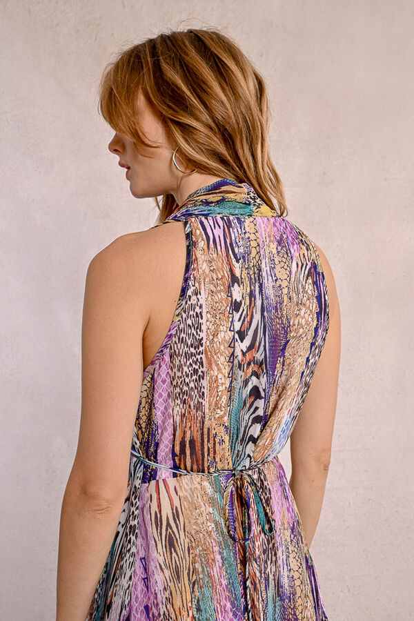 Molly Bracken Vestido corto con escote halter asim&eacute;trico con estampado Multicolor