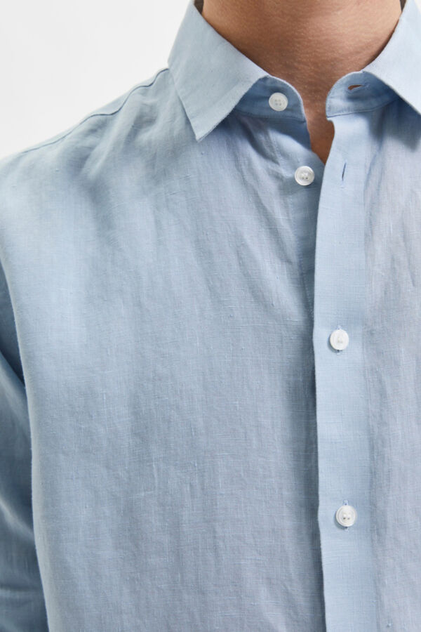 Cortefiel Camisa de hombre 100% lino Regular Fit Azul