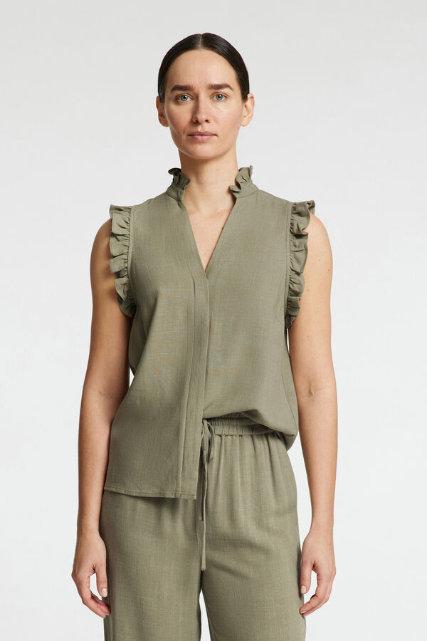 Selected Femme Blusa detalle volante Gris