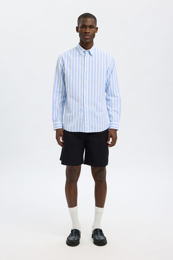 Selected Camisa de linho de manga comprida Azul