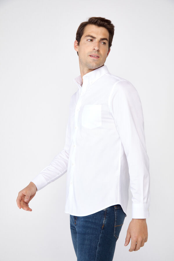 Cortefiel Camisa lisa fácil de engomar de algodão extra suave Branco