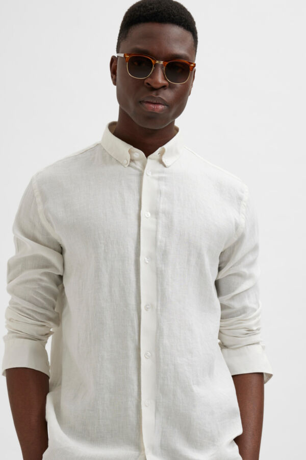 Cortefiel Camisa de linho 100% homem Regular Fit Branco