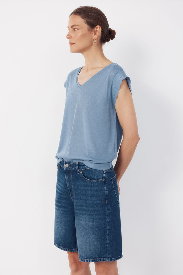 Cortefiel Camiseta com detalhes nas mangas Azul