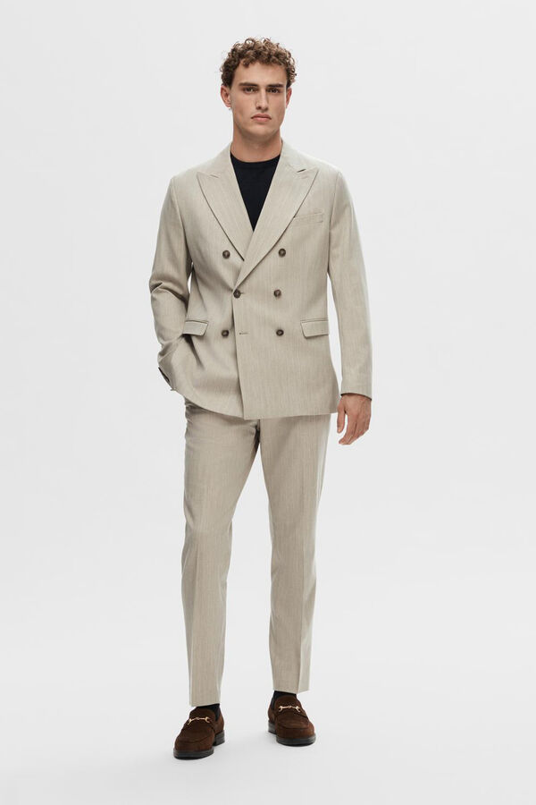 Selected Americana Slim Fit con raya diplomática confeccionada con materiales reciclados Marrón