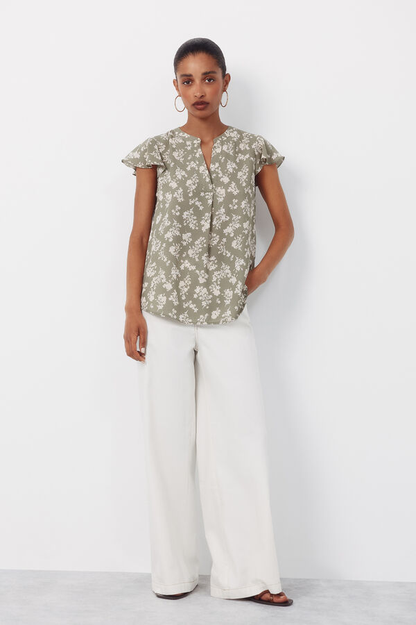 Cortefiel Blusa fluida manga com folho Verde