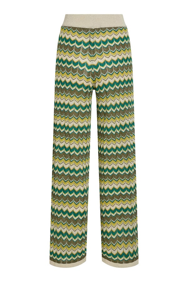 Vila Calças de malha Pointelle com lurex Verde