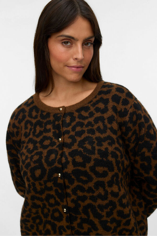 Vero Moda Curve C&aacute;rdigan punto animal print talla grande Marr&oacute;n oscuro