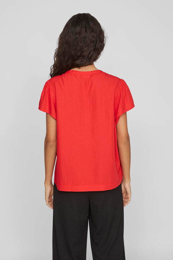 Vila Blusa de manga curta com decote em bico Vermelho