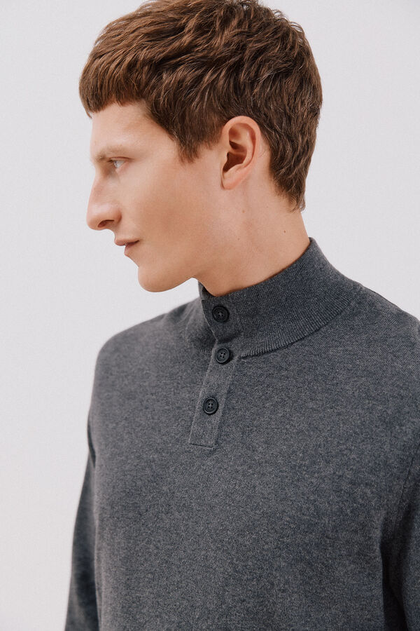 Cortefiel Jersey algod&oacute;n cashmere cuello alto botones Gris