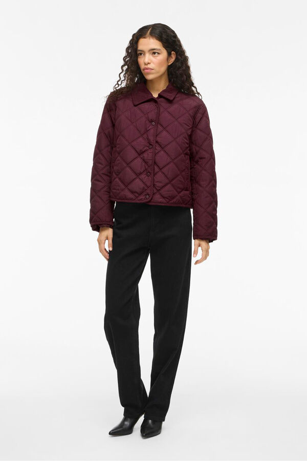 Vila Abrigo acolchado guateado con cuello de pana Granate