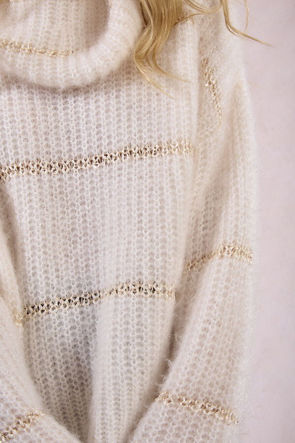 Molly Bracken Jersey de mujer de manga larga estampado rayas Marfil