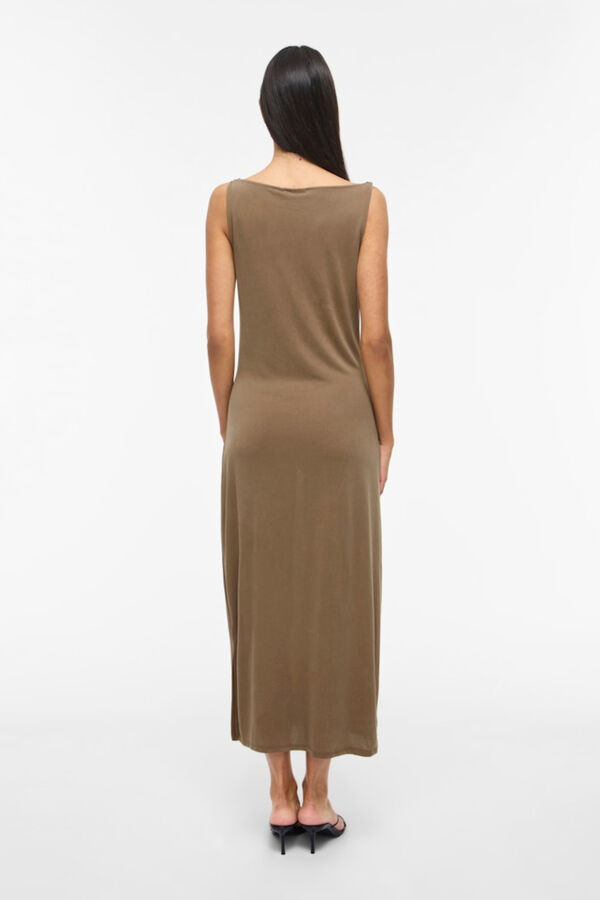 Vila Vestido midi com gola barco em modal Castanho