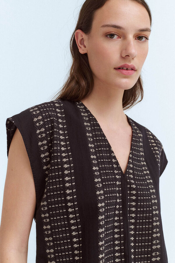 Vila Top de manga curta estampado em algodão orgânico Preto