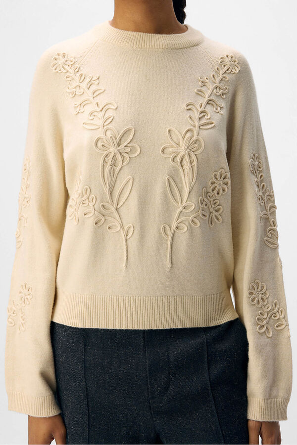 Object Camisola de malha bordado com flores Tostado