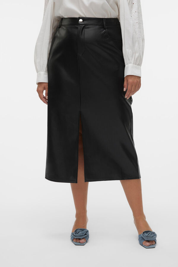 Vero Moda Curve Falda midi efecto piel talla grande Negro