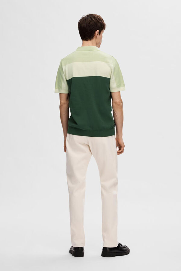 Selected Polo multicolor de malha de manga curta 100% algod&atilde;o org&acirc;nico. Verde
