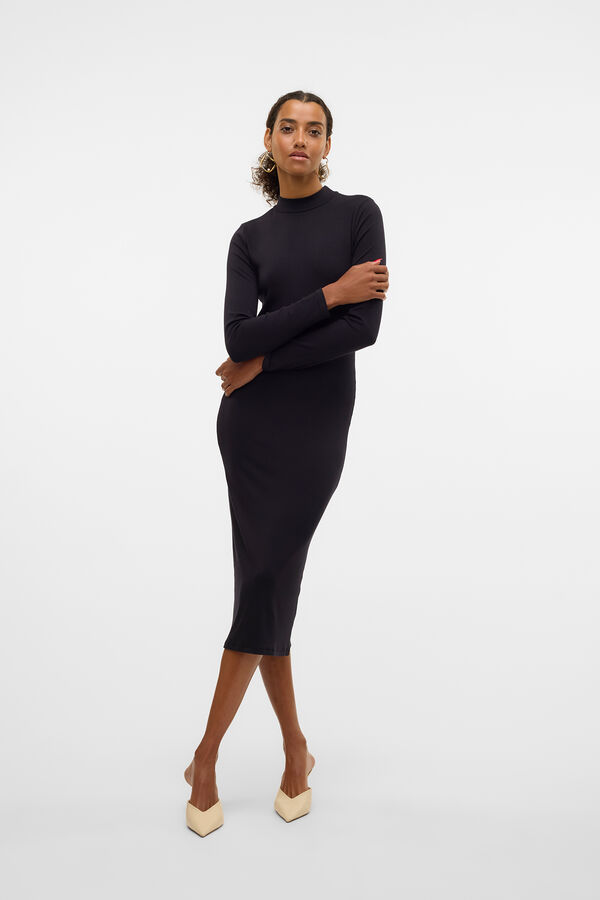 Vero Moda Vestido midi de manga comprida  Preto