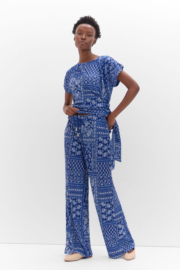 Cortefiel Pantal&oacute;n punto flu&iacute;do Estampado azul