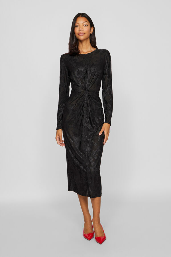 Vila Vestido midi jacquard Negro