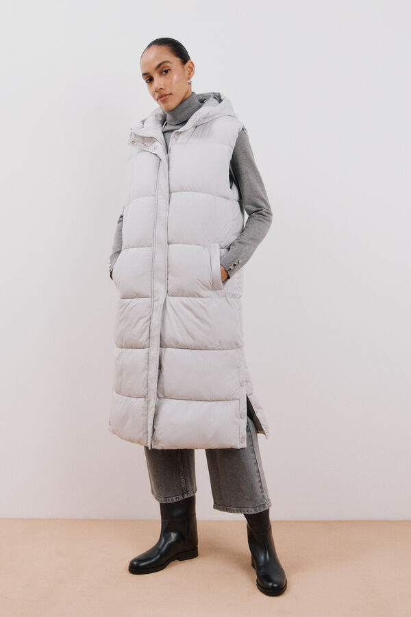 Cortefiel Chaleco largo cuello con capucha Gris