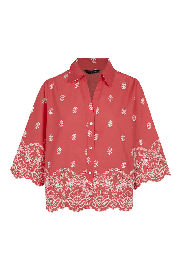 Cortefiel Camisa detalles bordados Coral