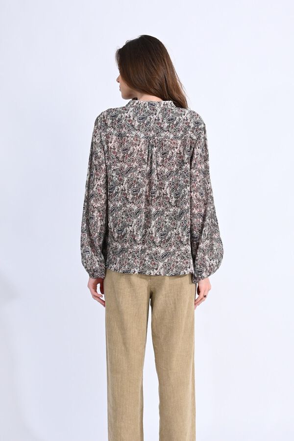 Molly Bracken Blusa de manga comprida com estampado e laçada Ecru