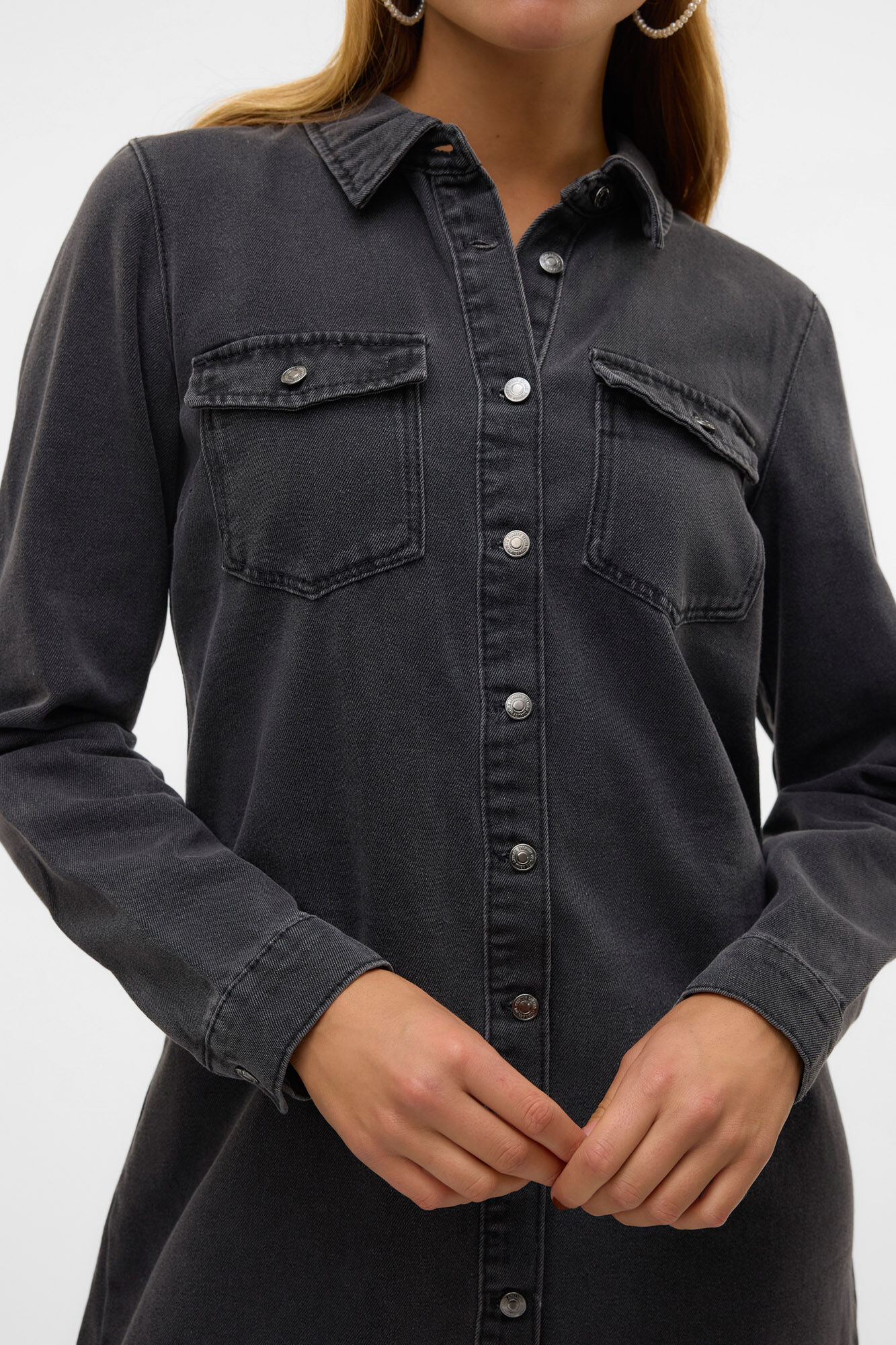 Vero Moda Vestido jeans curto de manga comprida