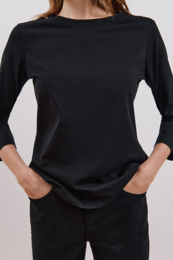 Cortefiel Camiseta b&aacute;sica escote barco Negro