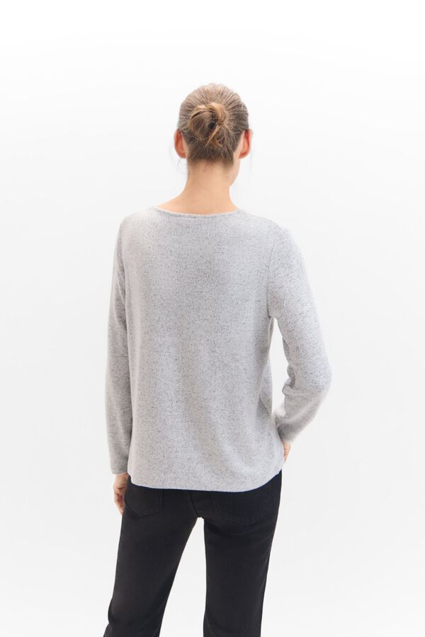 Cortefiel T-shirt b&aacute;sica gola em bico Cinzento