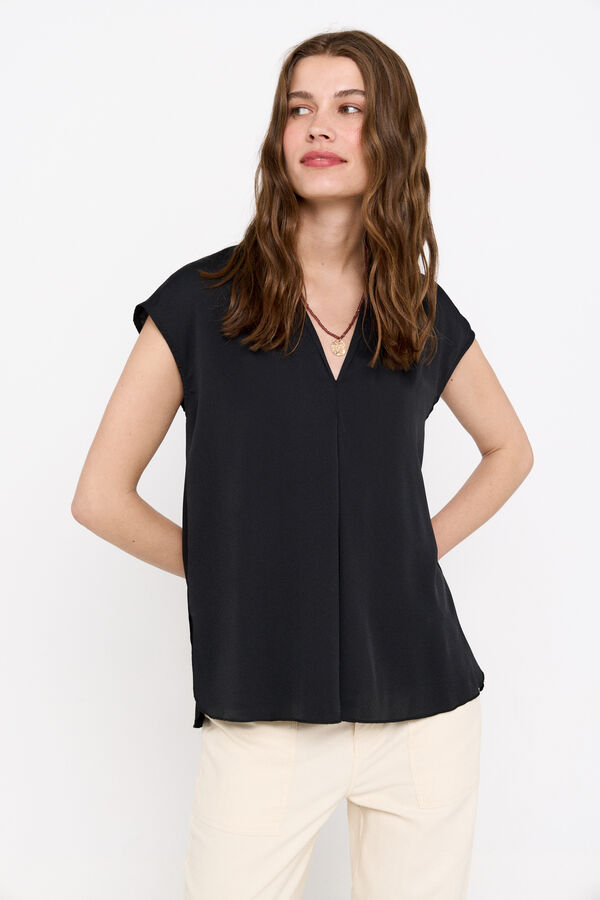 Cortefiel Blusa fluida escote pico Negro