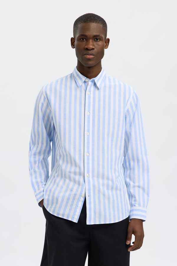 Selected Camisa de linho de manga comprida Azul