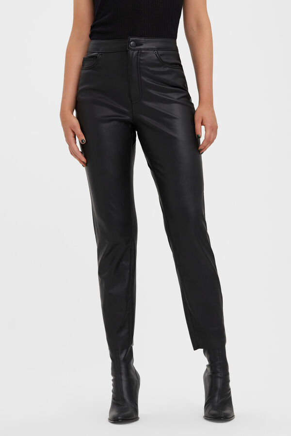 Vero Moda Pantalón recto efecto piel Negro