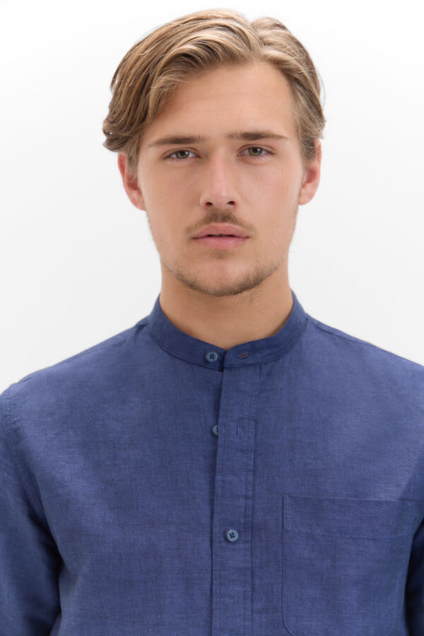 Cortefiel Camisa lino algod&oacute;n cuello mao Azul marino