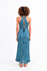 Molly Bracken Vestido de tirantes cruzado con volantes y estampado Azul