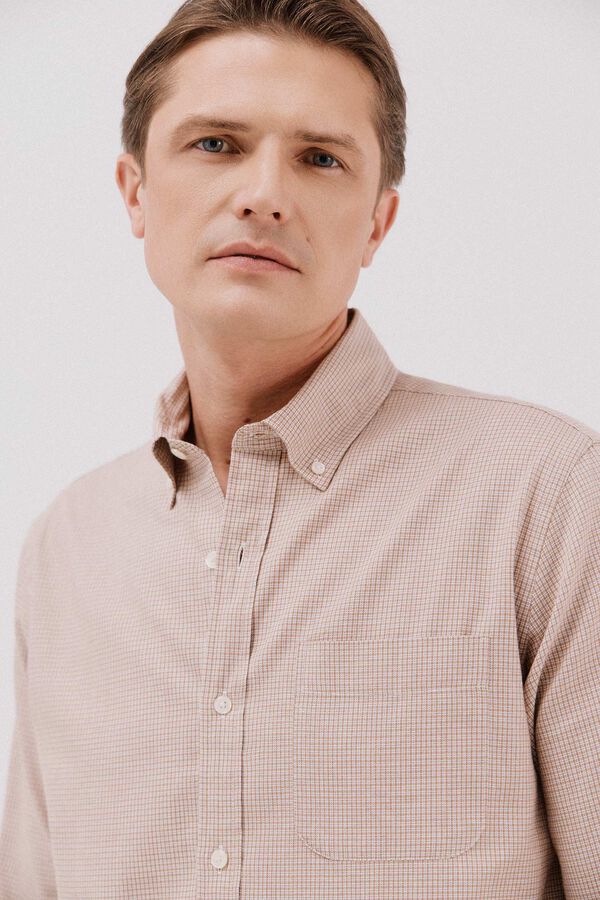 Cortefiel Camisa twill cuadros Camel