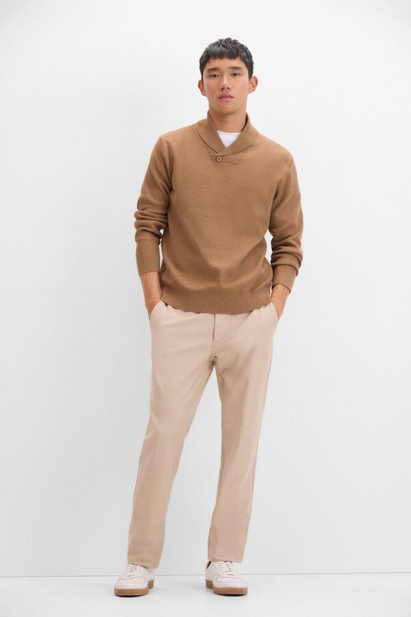 Cortefiel Camisola estruturada de algod&atilde;o com gola aberta Castanho