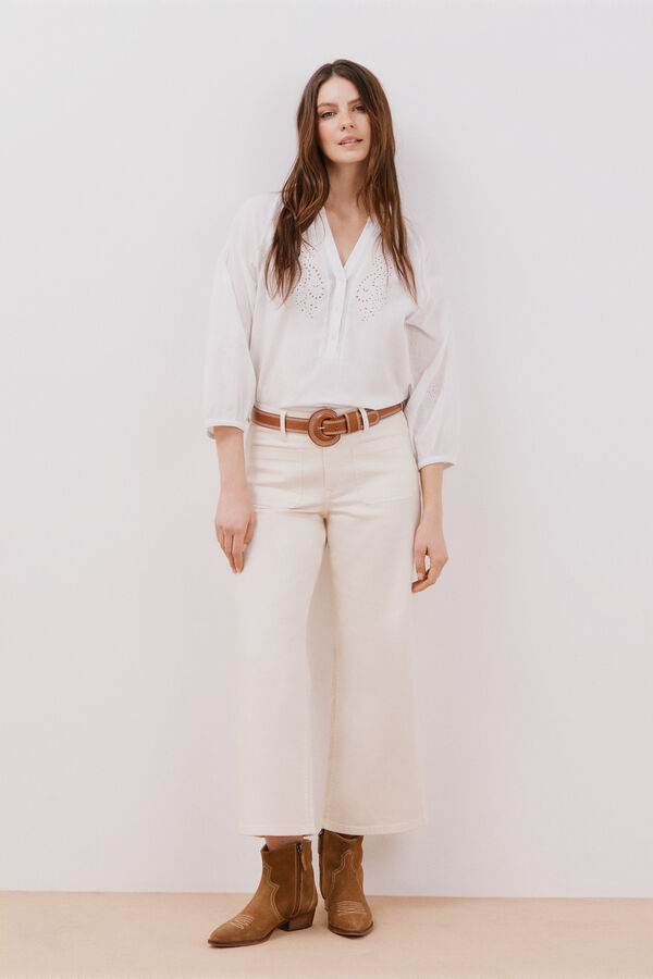 Cortefiel Blusa bordados perforados Blanco