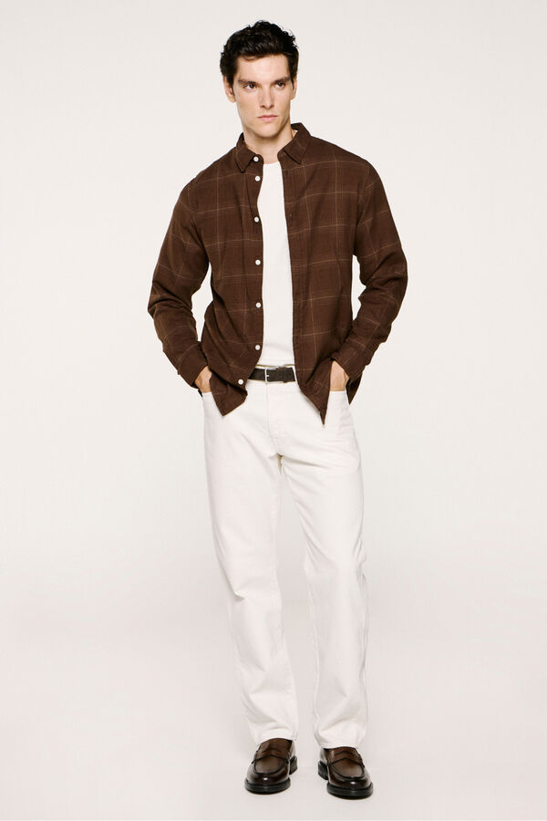 Selected Camisa de manga larga slim fit Marr&oacute;n