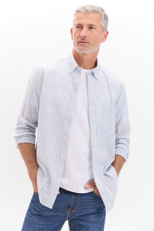 Cortefiel Camisa flamé rayas Azul